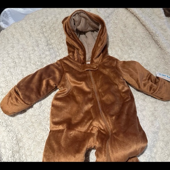 CARTER'S 3 month Bunting Brown Bear One Piece Winter Coat Jacket Snowsuit NEW - Picture 5 of 10
